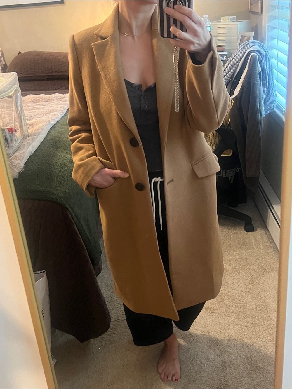 Zara Camel Single-Breasted Trench Coat